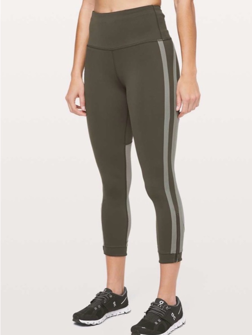 Lululemon Women’s Dark Olive/Grey Sage Zip The Line Crop 23” Leggings- size 6